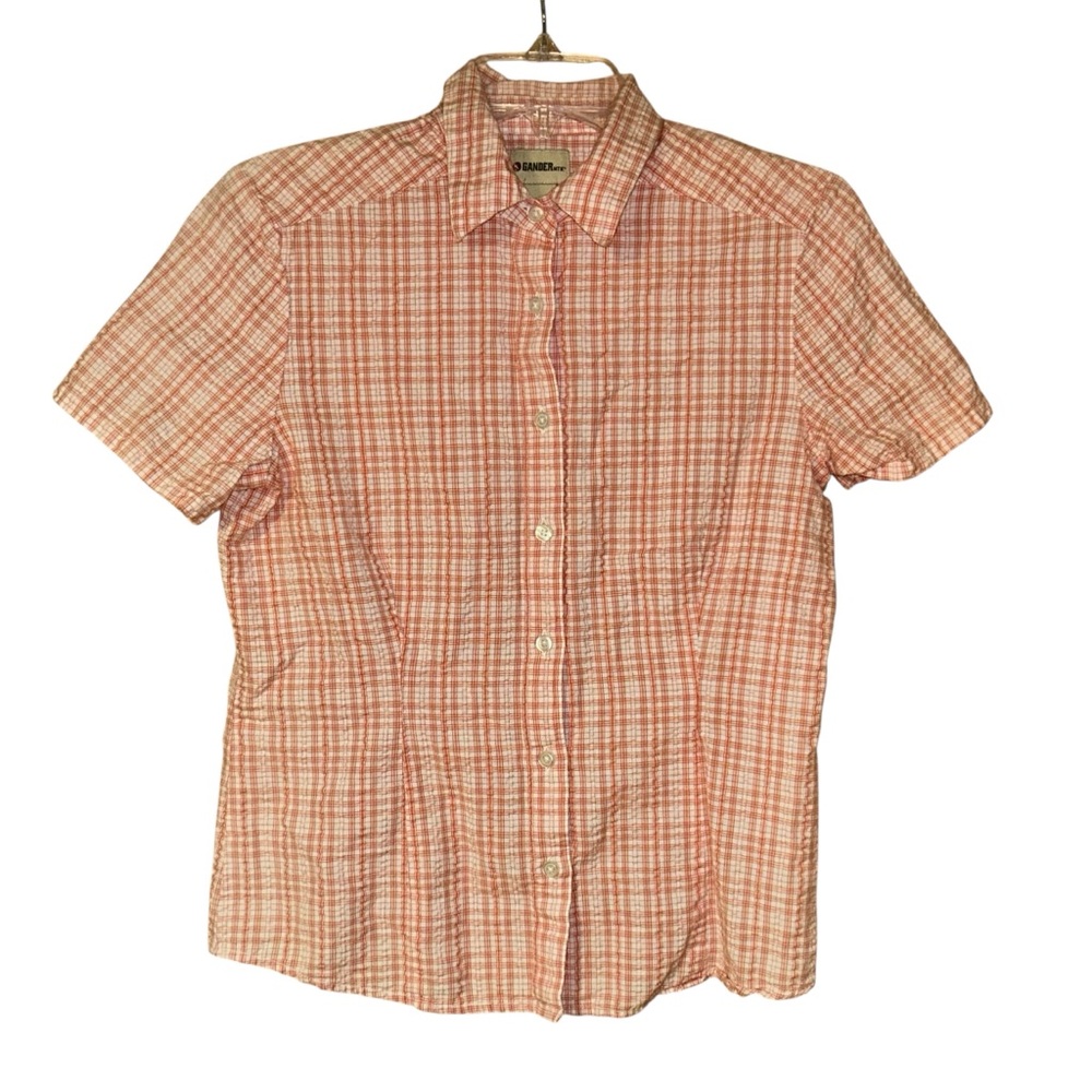 Gander Mountain Orange Plaid Camp Shirt Button Front SS Womens‎ Small Cotton